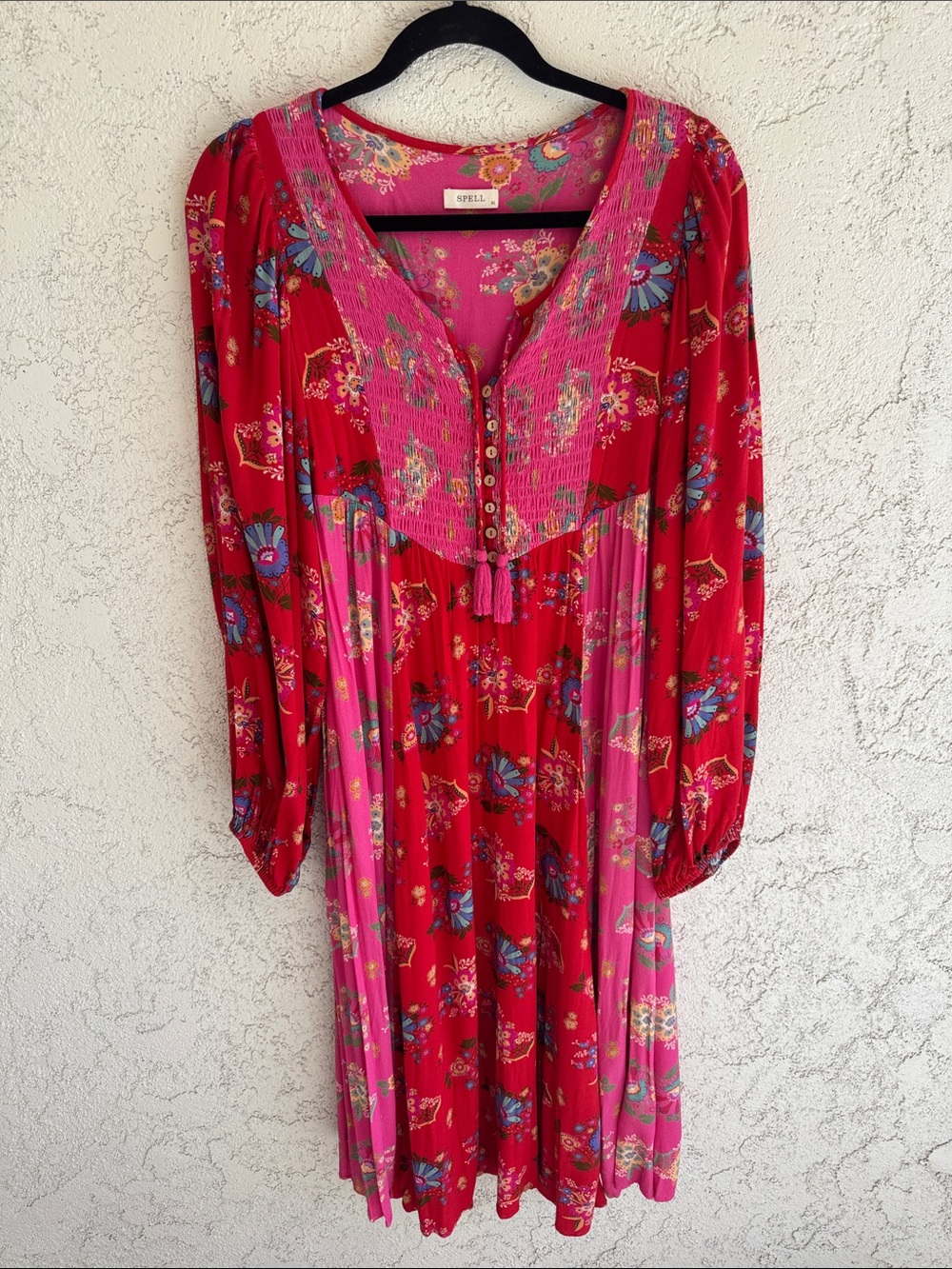 Spell Red and Pink Floral Midi Dress size XL
